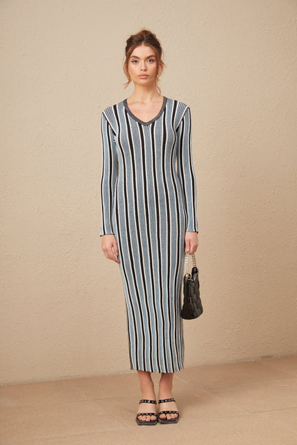 Delphine vertical-stripe knit maxi dress