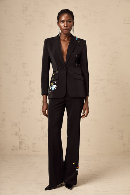 Simona black sequined blazer & trousers matching set