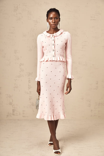 Julia pink argyle-check knitted cardigan & skirt matching set