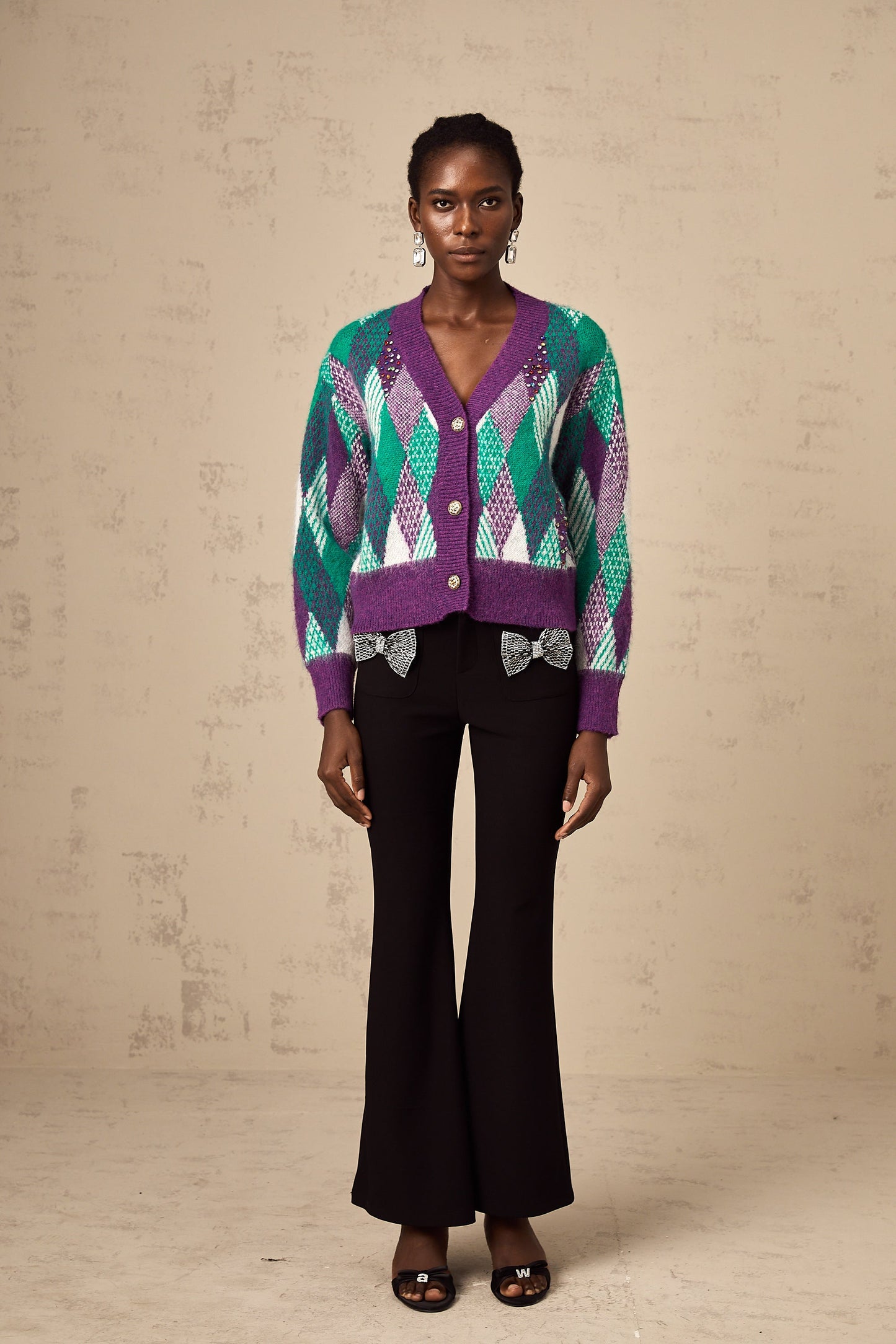 Coralie purple argyle-knit top