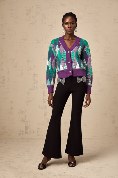 Coralie purple argyle-knit top