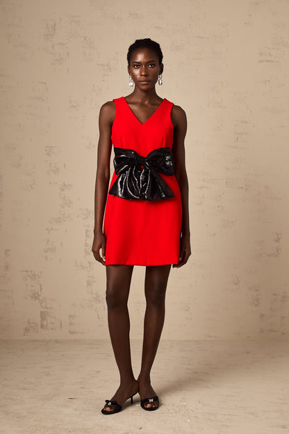 Roxane V-neck sequin-bow mini dress in Red (US Only)