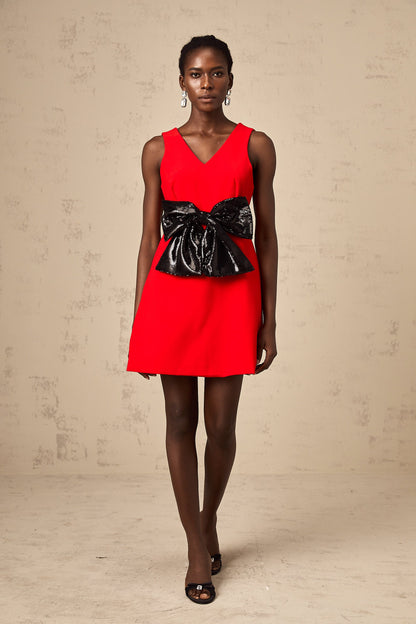 Roxane V-neck sequin-bow mini dress in Red (US Only)