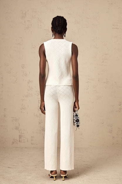 Clothilde white knitted top & trousers matching set