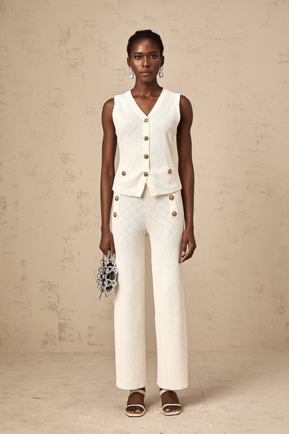 Clothilde white knitted top & trousers matching set