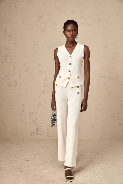 Clothilde white knitted top & trousers matching set