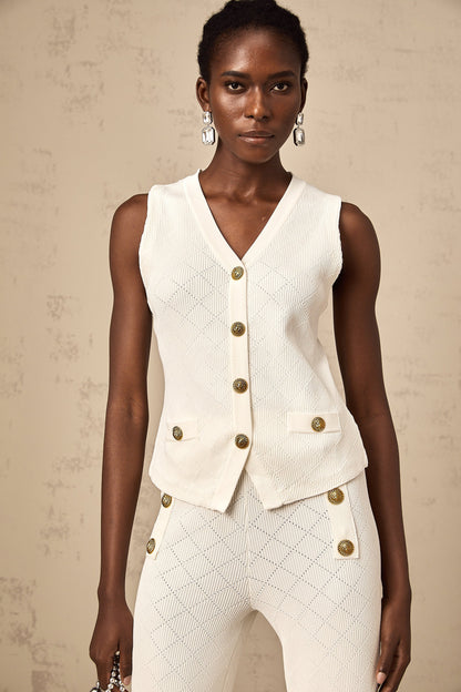 Clothilde white knitted top & trousers matching set