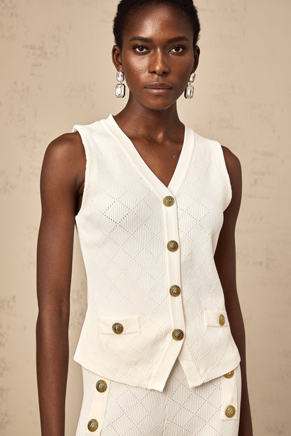 Clothilde white knitted top & trousers matching set