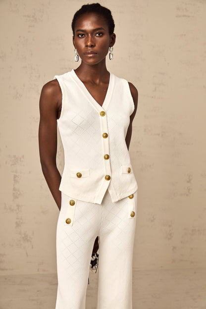 Clothilde white knitted top & trousers matching set