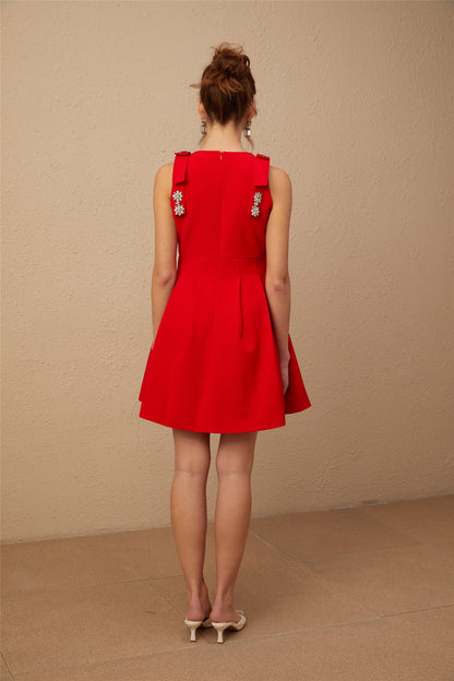 Louisa red bow sleeveless pleated mini dress (US Only)