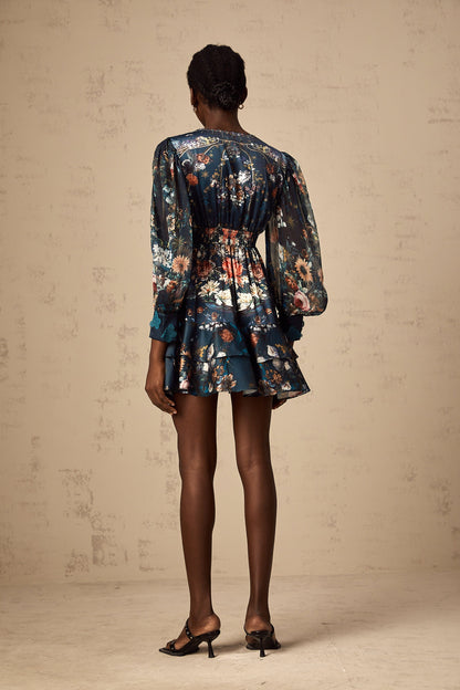 Candice blue graphic-print embellished mini dress