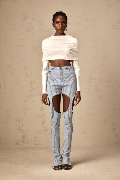 Hanna white ruched cropped top