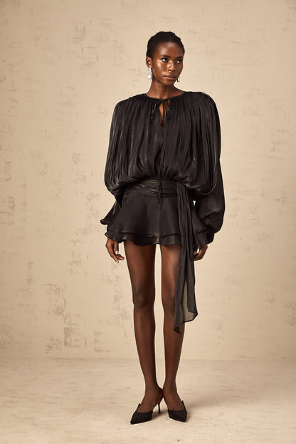 Eugénie fully-pleated ruffled mini dress in Black