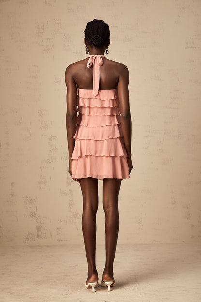 Briar pink tiered halterneck mini dress (US Only)