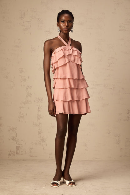 Briar pink tiered halterneck mini dress (US Only)