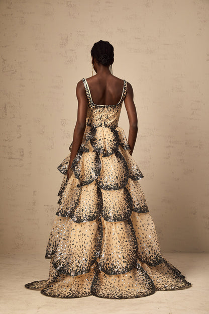 Flavie sequined petal tiered maxi dress