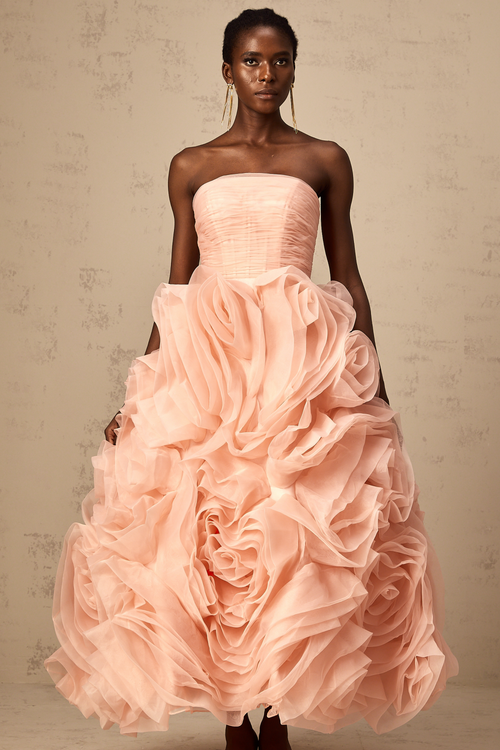 Leane pink off-shoulder 3d-petal tulle midi dress