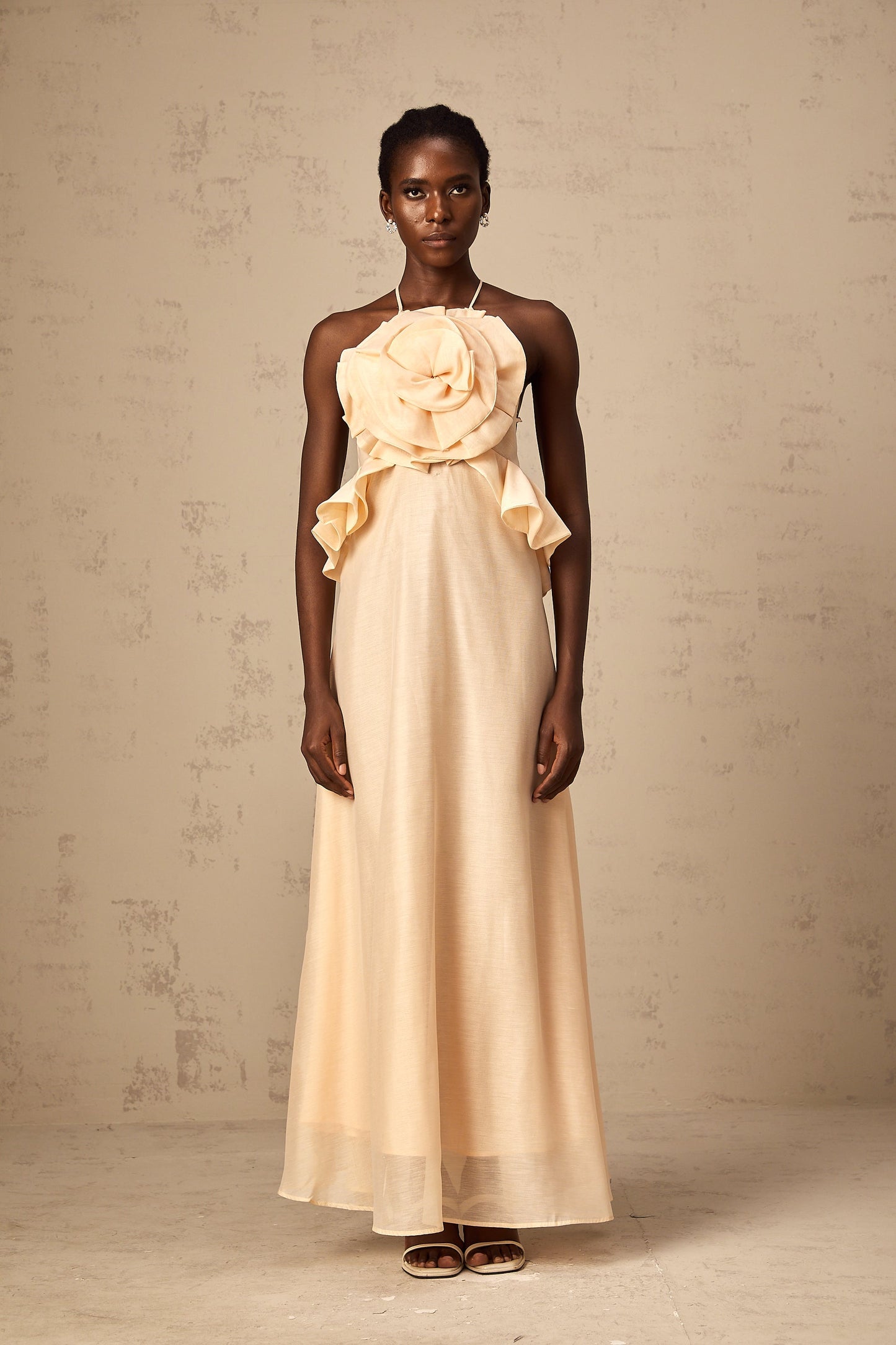 Ginevra pink 3d-petal ruffled maxi dress (US Only)
