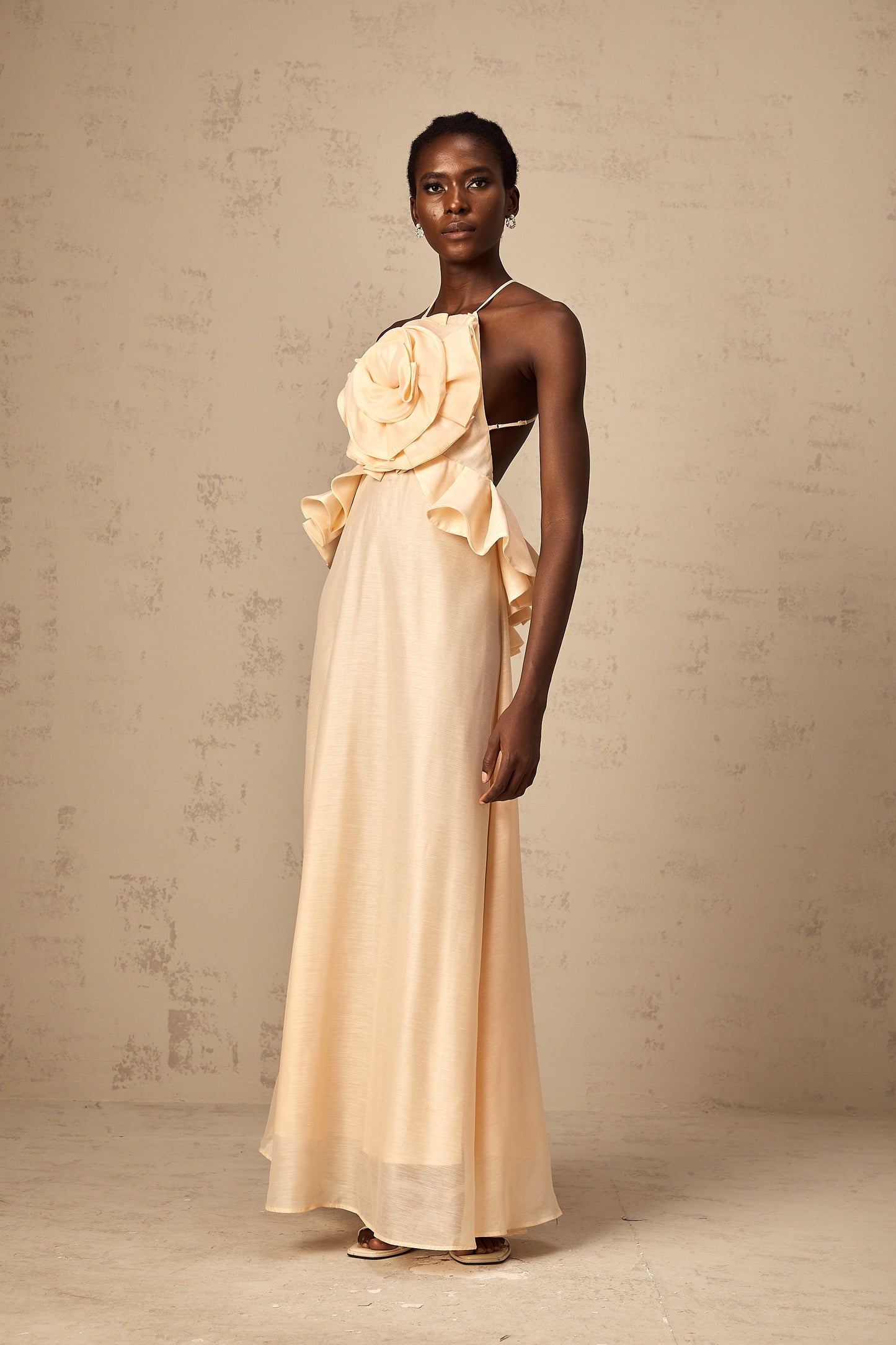 Ginevra pink 3d-petal ruffled maxi dress (US Only)