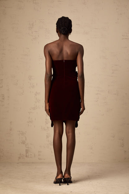 Maïwenn red floral-appliqué velvet mini dress
