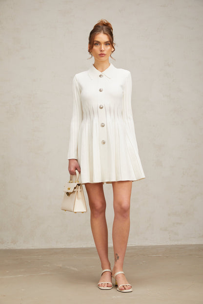 Emeline white pleated knit mini dress (US Only)