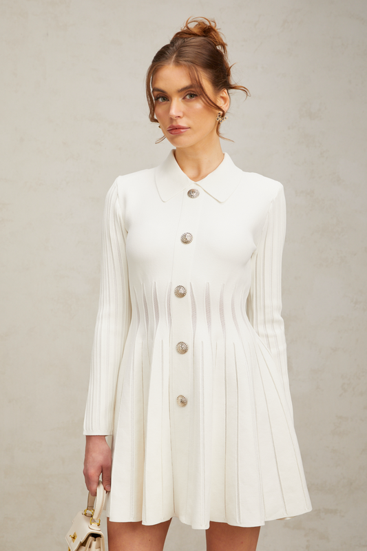 Emeline white pleated knit mini dress (US Only)