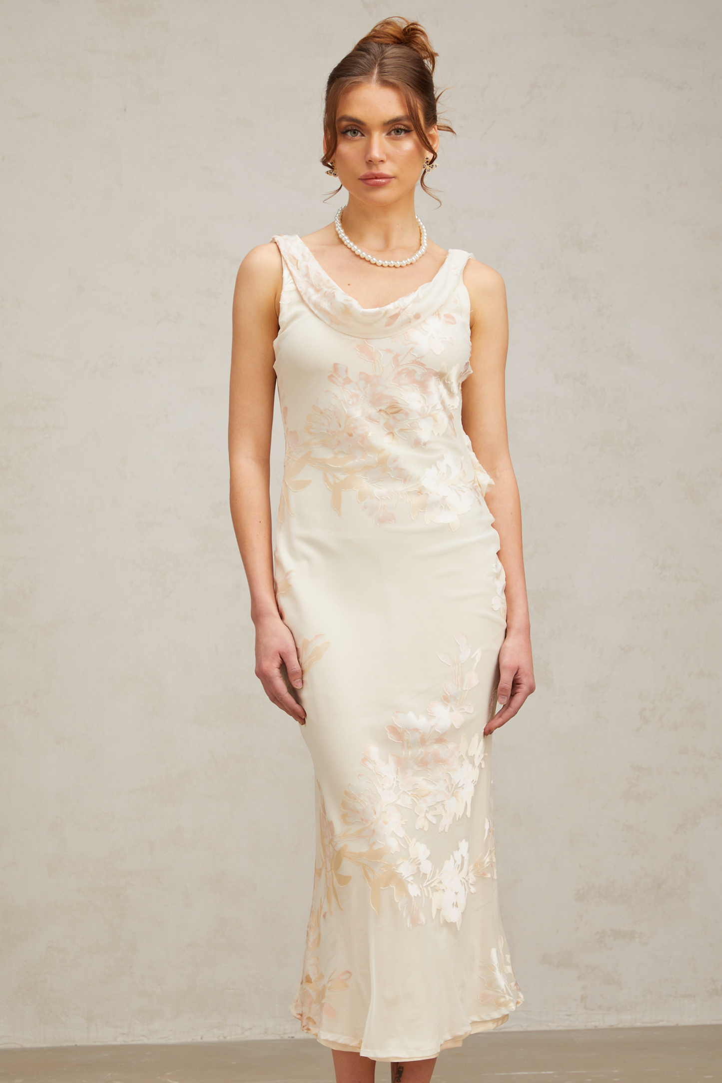 Yolanda beige floral-jacquard midi dress(US Only)