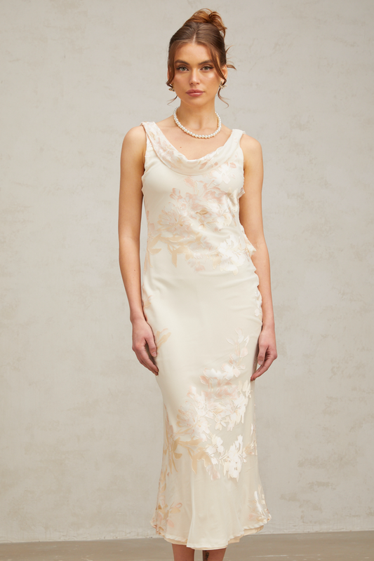 Yolanda beige floral-jacquard midi dress(US Only)