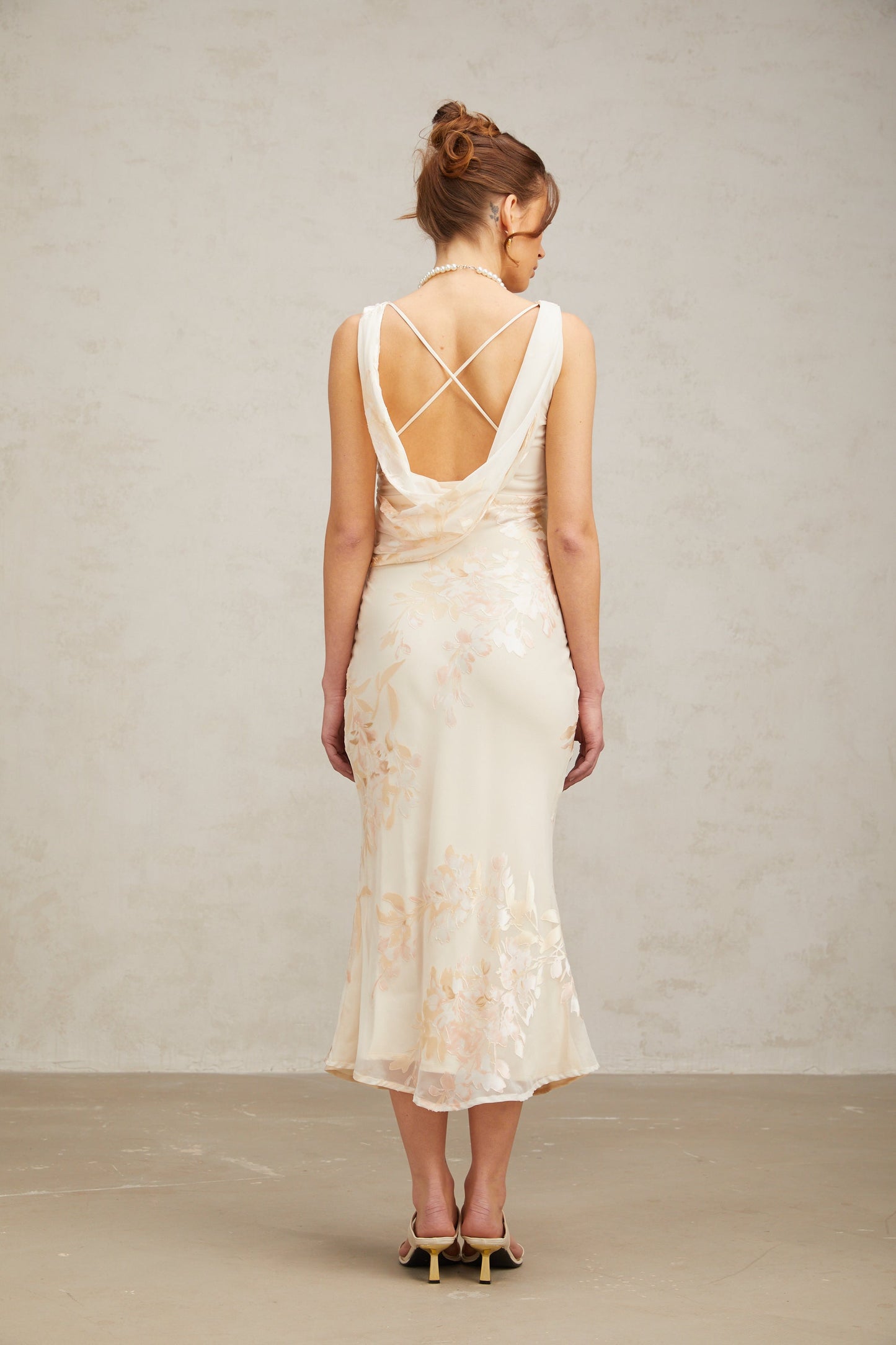 Yolanda beige floral-jacquard midi dress(US Only)