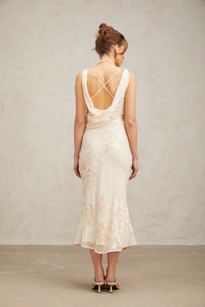 Yolanda beige floral-jacquard midi dress(US Only)