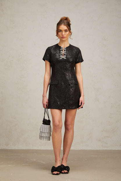 Herben black glitter mini dress