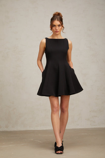 Martina black flared sleeveless mini dress (US Only)