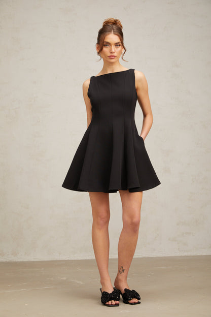 Martina black flared sleeveless mini dress (US Only)