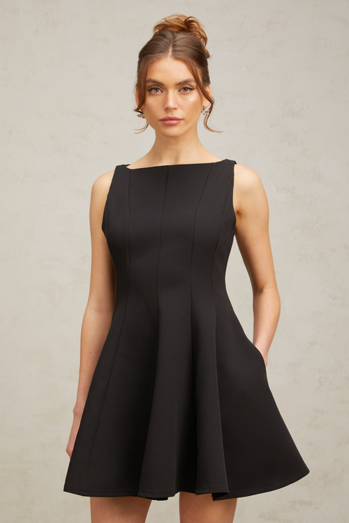 Martina black flared sleeveless mini dress (US Only)