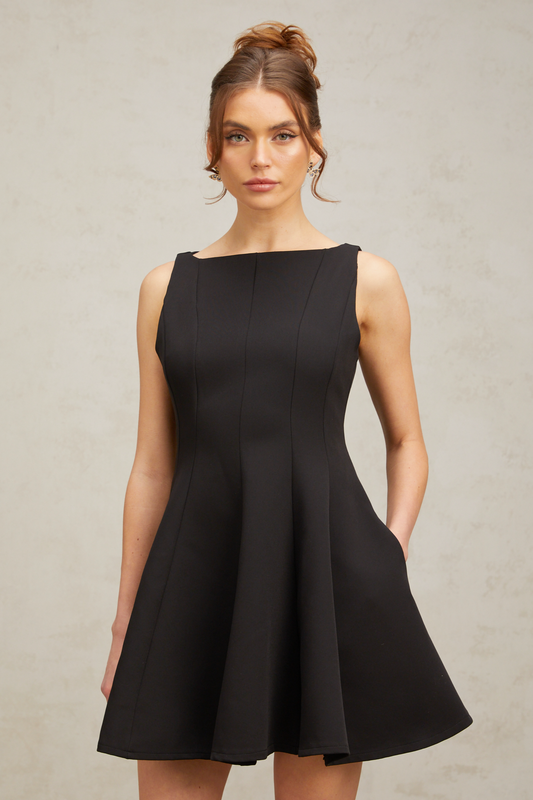 Martina black flared sleeveless mini dress (US Only)