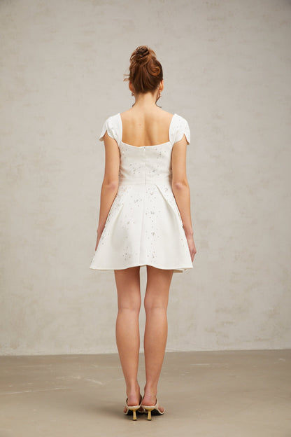 Bonnie white embellished flared mini dress