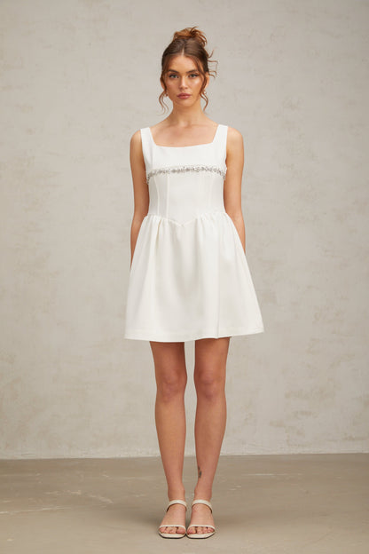 Flavia white crystal-embellished mini dress