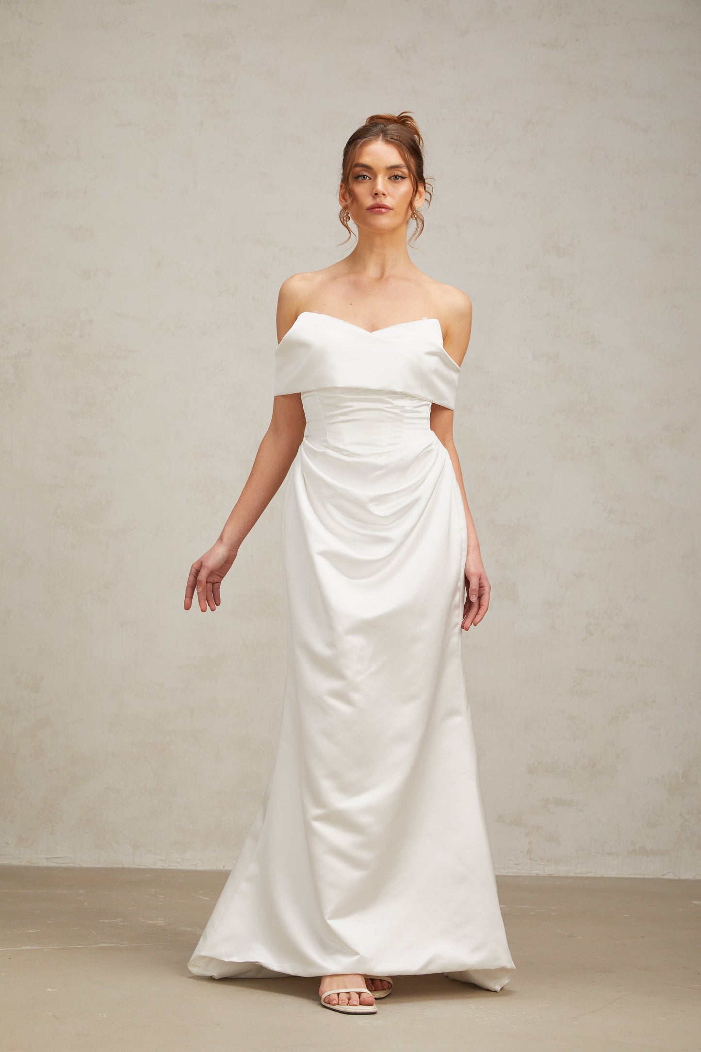 Lucia white off-shoulder ruched satin maxi dress (US Only)