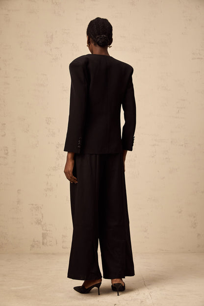 Thérèse black flower-motif embellished blazer