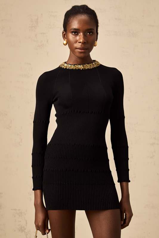 Lola black sequined ribbed-knit mini dress (US Only)