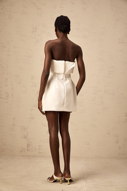 Énora white off-shoulder puff mini dress