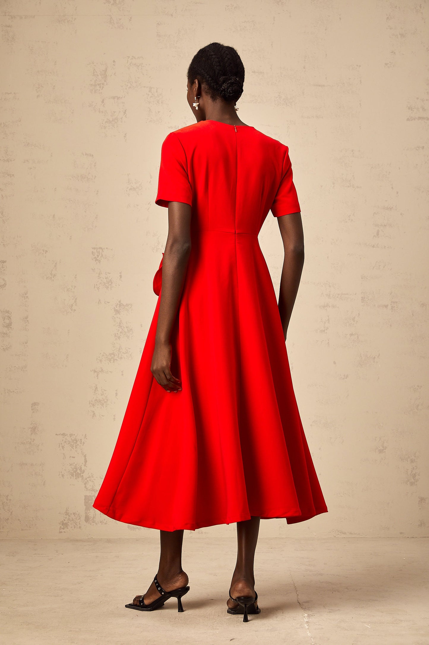 Isolde red floral-appliqué midi dress (US Only)