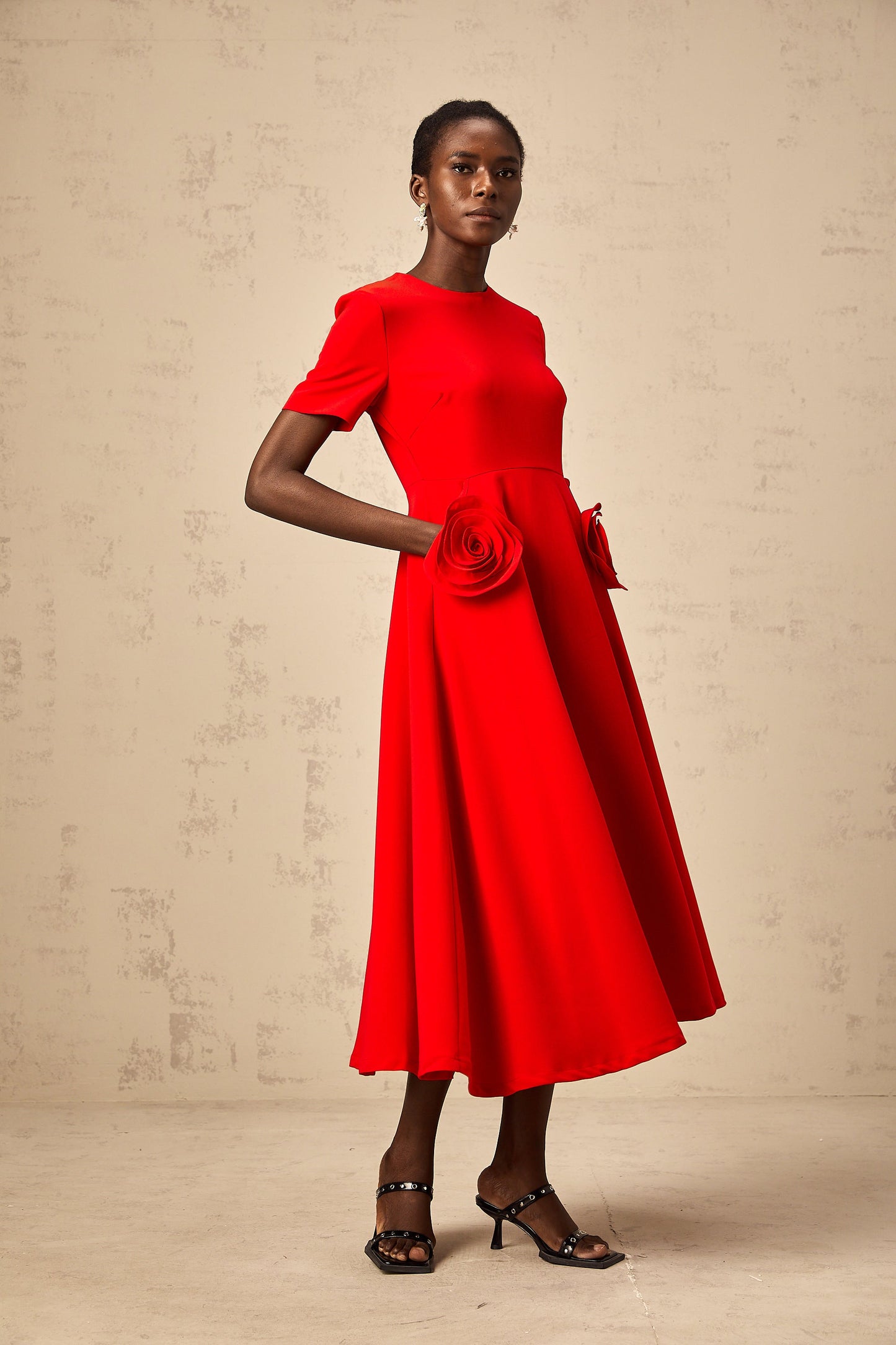 Isolde red floral-appliqué midi dress (US Only)