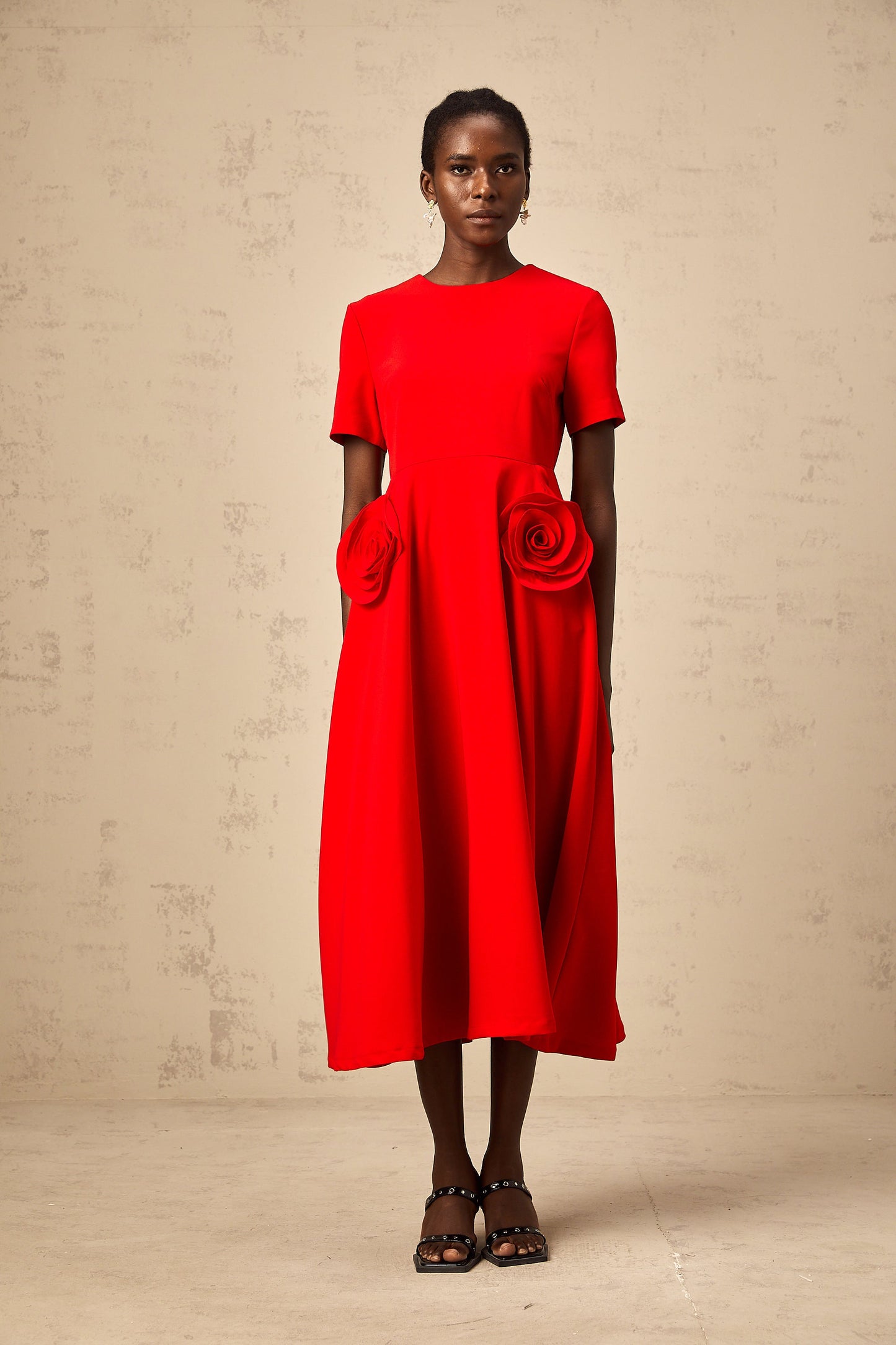 Isolde red floral-appliqué midi dress (US Only)