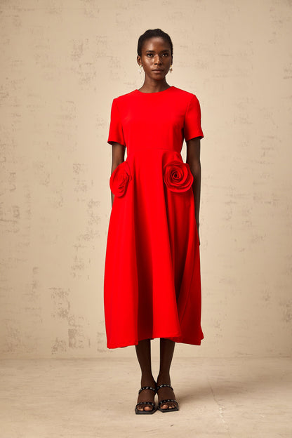 Isolde red floral-appliqué midi dress (US Only)