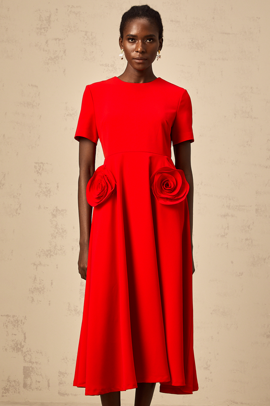Isolde red floral-appliqué midi dress (US Only)