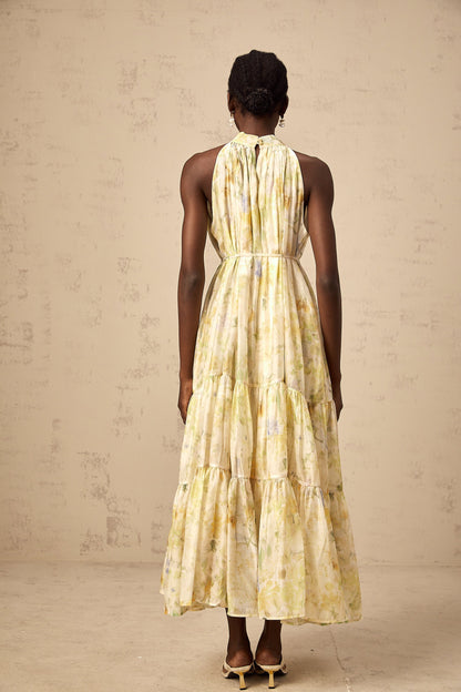 Ulani floral-print sleeveless midi dress in Yellow