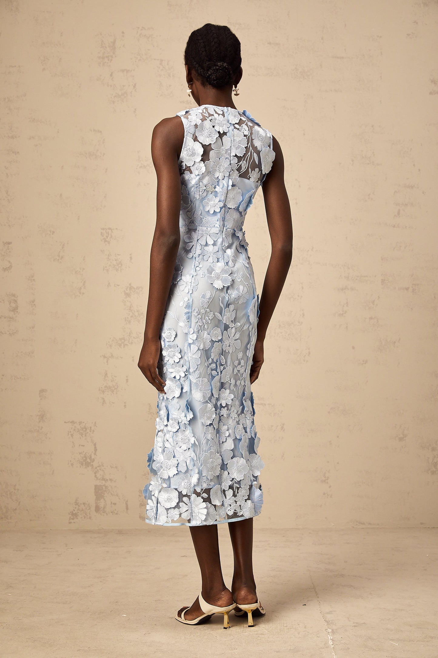 Herta blue floral-appliqué midi dress
