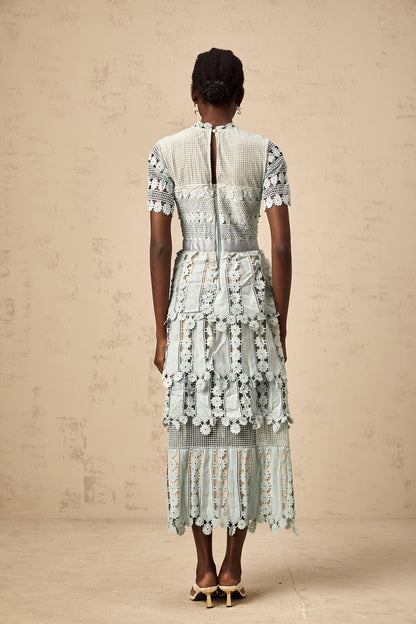 Océane green floral embroidery midi dress