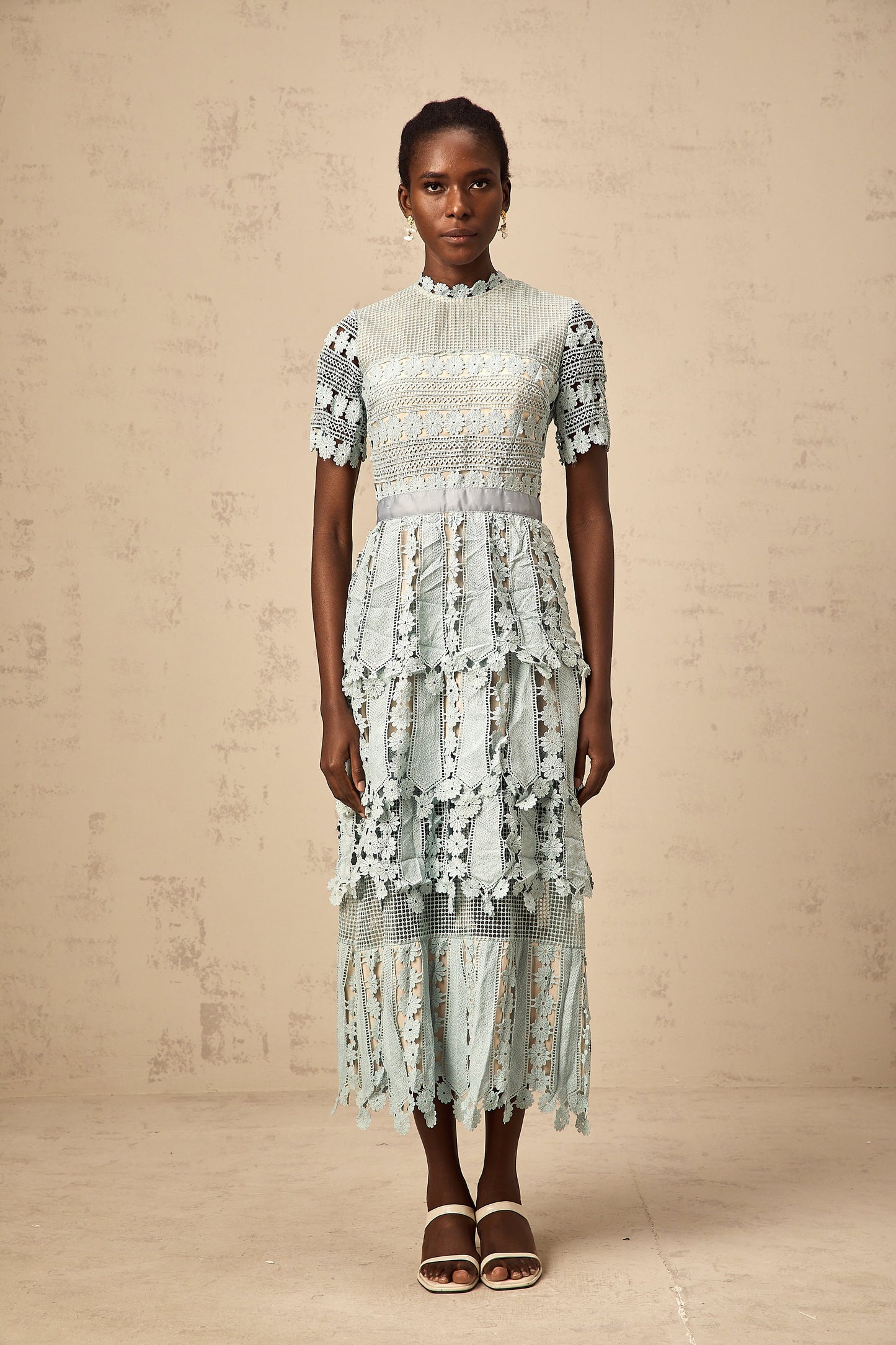 Océane green floral embroidery midi dress